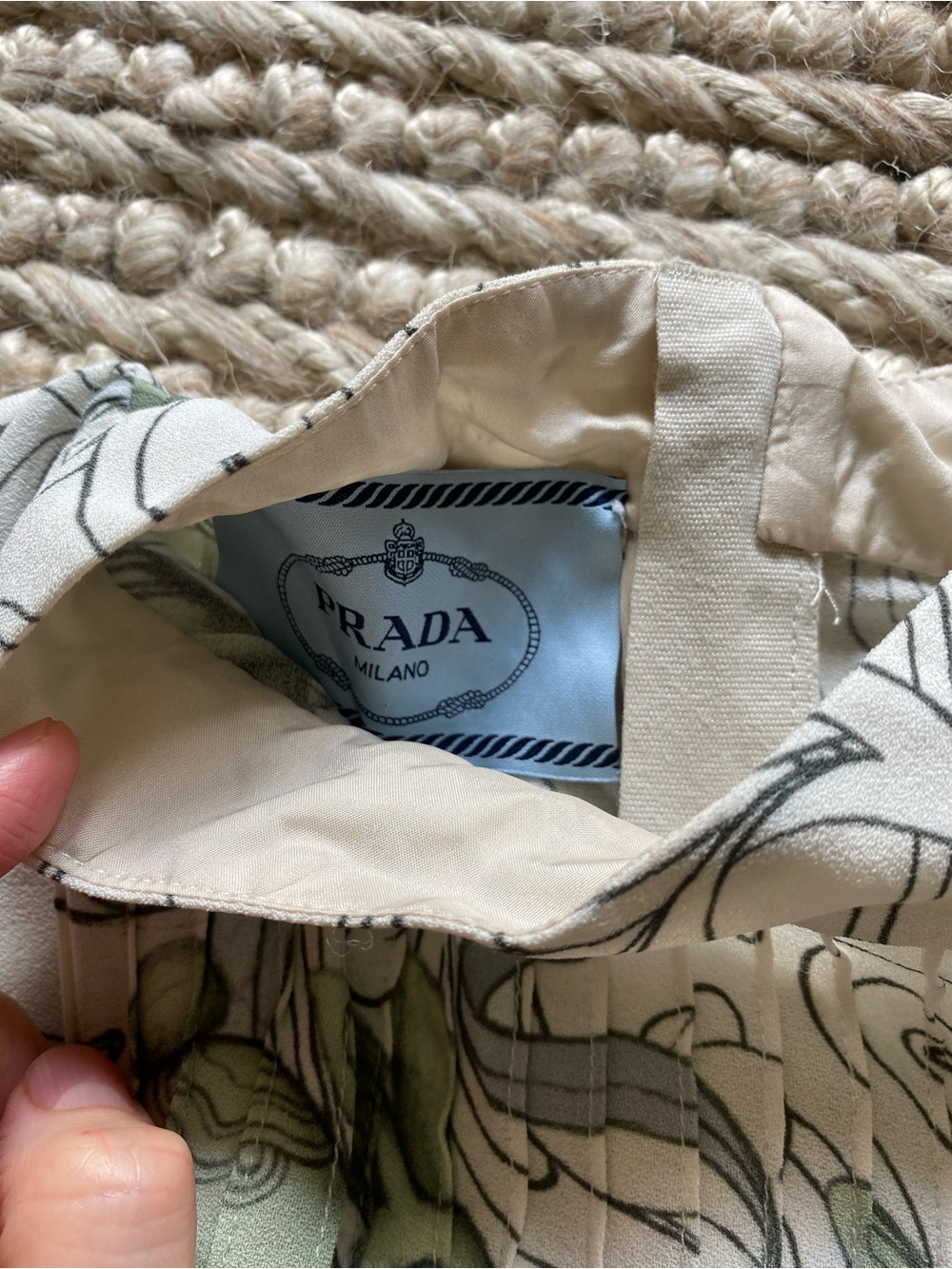 Prada unique White Long Sleeve Mock Neck Dress with Green Abstract Print - Picture 2 of 6